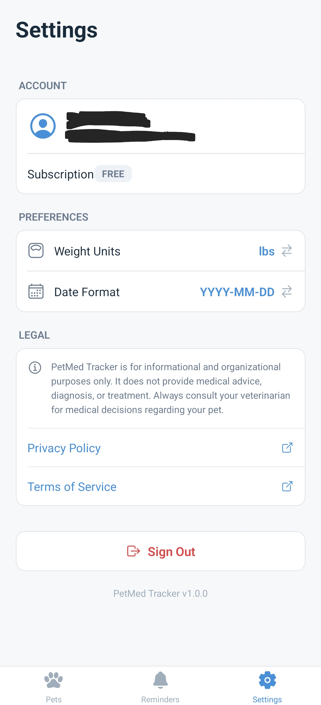 VetMed Tracker - Settings